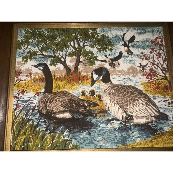 VTG Geese Framed Picture Custom Made House N Home Fabric Waterfowl Birds - Picture 4 of 10